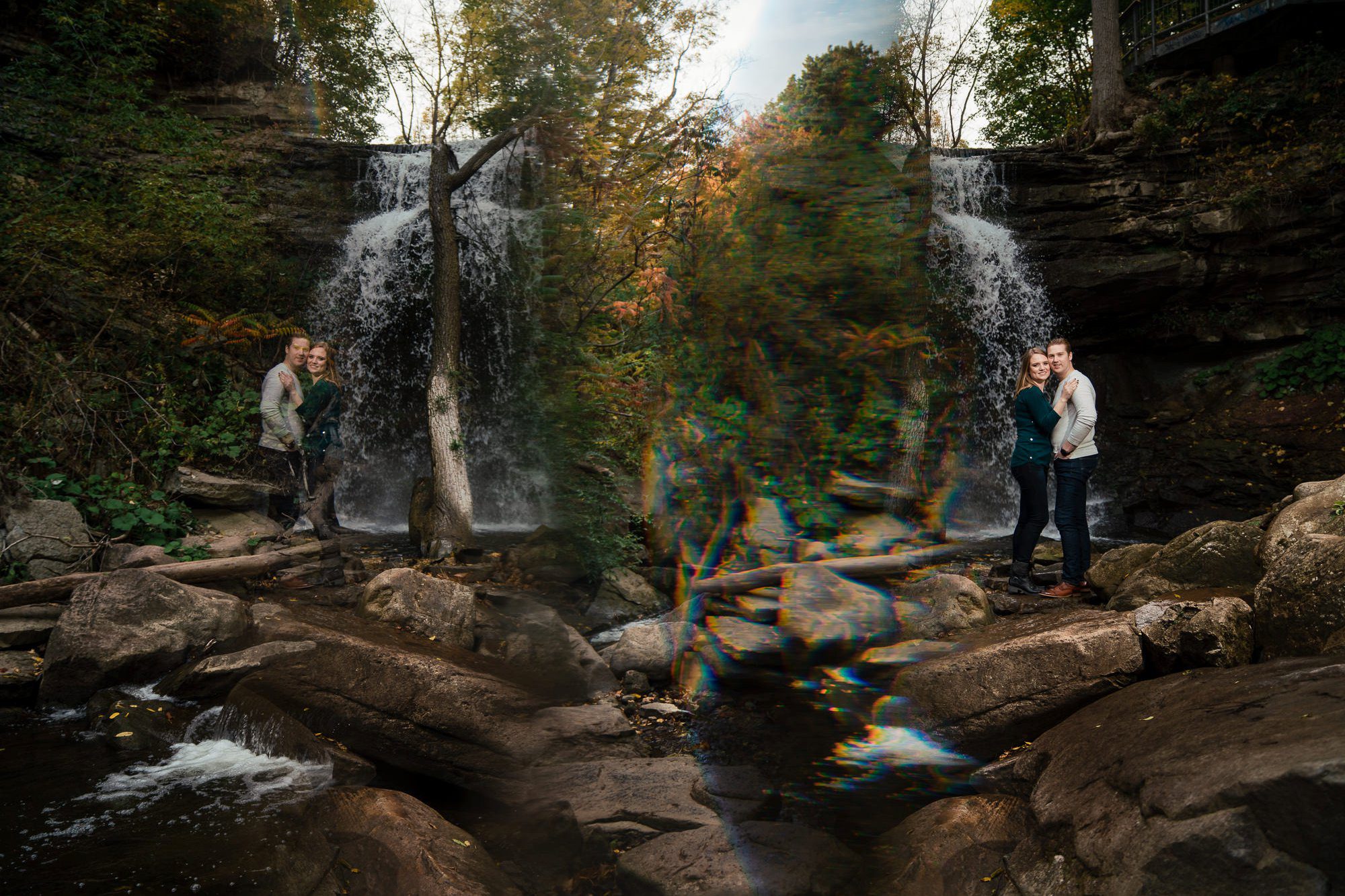 waterfall with reflection engagement